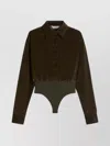 Max Mara Velvet Bodysuit Tulle Thong In Brown