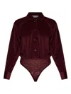 Max Mara Velvet Buttoned Bodysuit In Red