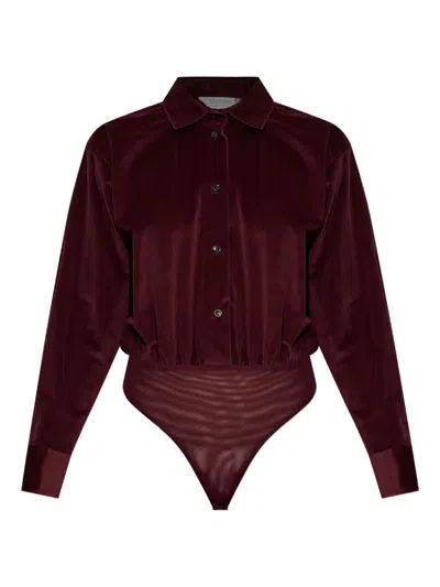 Max Mara Velvet Buttoned Bodysuit In Red