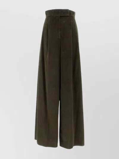 Max Mara Velvet High Waist Wide Leg Trousers In Brown