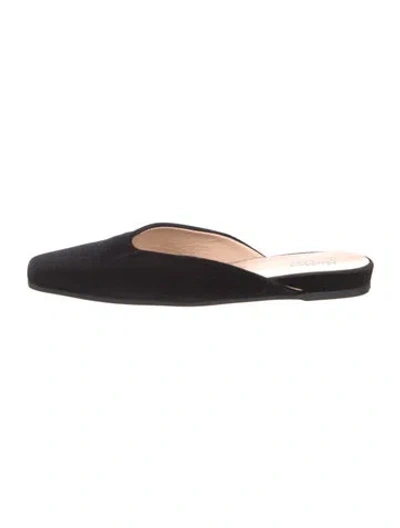 Pre-owned Max Mara Velvet Leather Trim Embellishment Mules In Black
