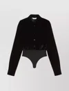 Max Mara Velvet Long Sleeve Bodysuit With Cuffed Sleeves In Black
