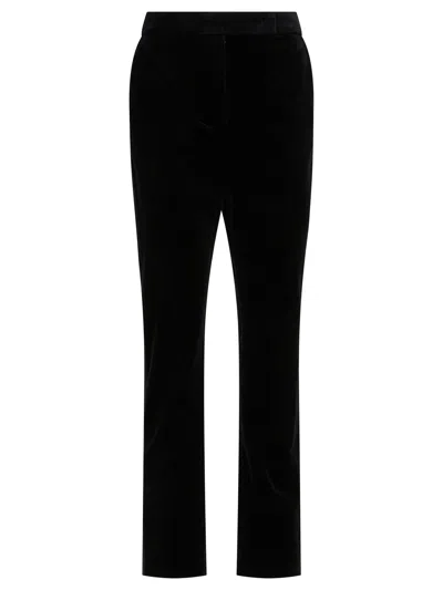 Max Mara Soft Texture Trousers With Button Detail And Side Stripe In Black