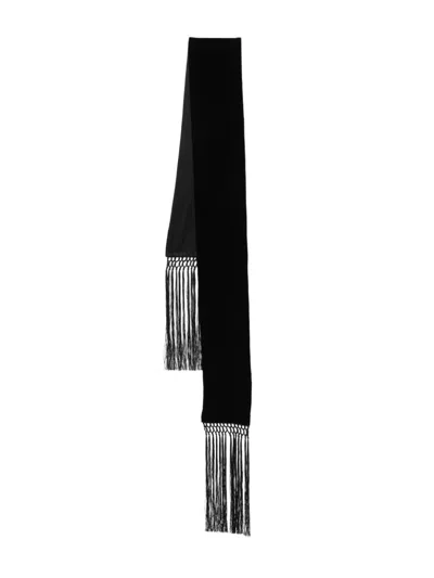 Max Mara Velvet Scarf With Fringes In Black  