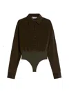 Max Mara Velvet Bodysuit Tulle Thong In Brown