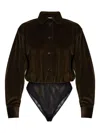 Max Mara Velvet Shirt Bodysuit In Brown