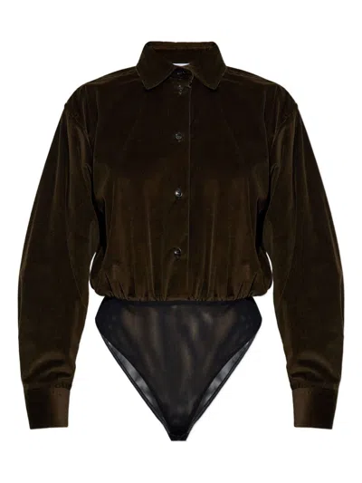 Max Mara Velvet Shirt Bodysuit In Brown