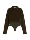 Max Mara Velvet Bodysuit Tulle Thong In Green