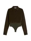 Max Mara Velvet Bodysuit Tulle Thong In Green