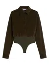 Max Mara Velvet Bodysuit Tulle Thong In Green