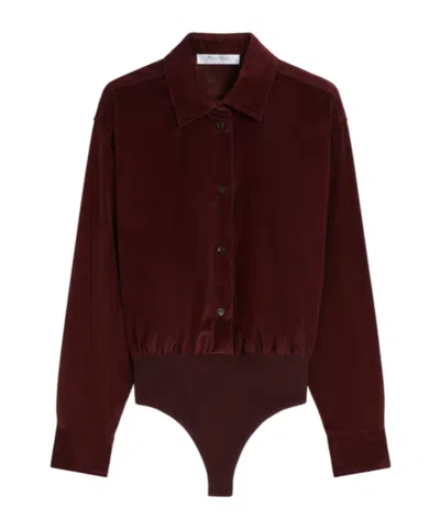 Max Mara Velvet Shirt Jumpsuit In Burgundy