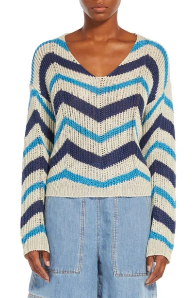 Max Mara Venusia Zigzag-intarsia Linen Jumper In Blue