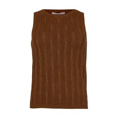 Max Mara Venusia Linen Knitted Tank Top In Brown