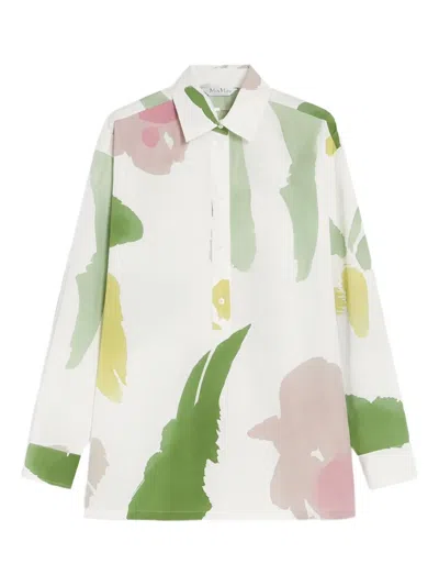 Max Mara Verace Abstract-print Long-sleeve Shirt In White