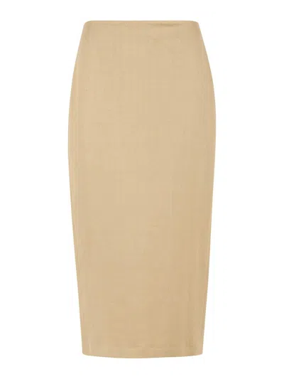 Max Mara Veranda Diagonal Slim Skirt Of Camel Linen In Brown