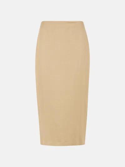 Max Mara 'veranda' Diagonal Slim Skirt Of Camel Linen In Brown