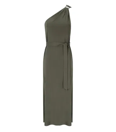 Max Mara Verbena Khaki Green One-shoulder Dress