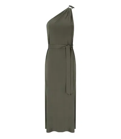 Max Mara Verbena Khaki Green One-shoulder Dress