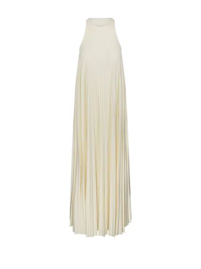 Max Mara Verdier Plisse Dress In Neutrals