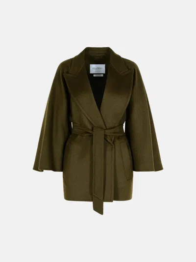 Max Mara 'verna' Camel Coat With Moss Green Belt
