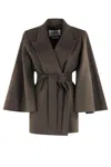 Max Mara Verna Cape-sleeve Camel Hair Wrap Coat In Green
