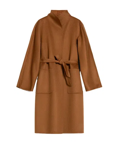 Max Mara Vertical Collar Double-sided Cashmere Coat In Brown
