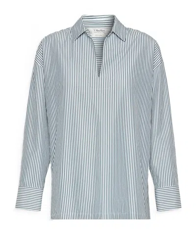 Max Mara Vertical-stripe Long-sleeve Shirt In Blue