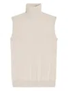 Max Mara Sleeveless Wool Polo Neck In Neutral