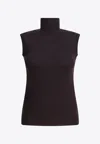 Max Mara Vertigo Turtleneck Sleeveless Wool Knit Top In Brown