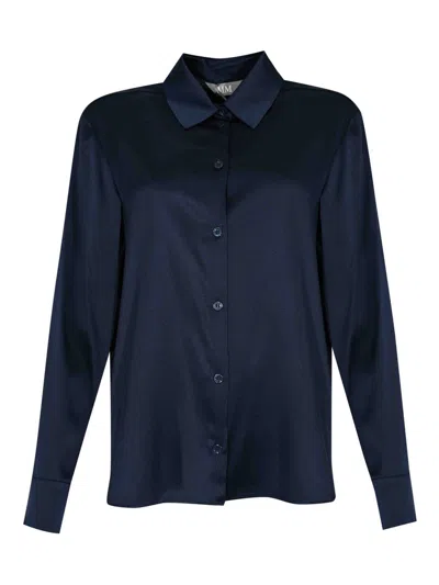 Max Mara Verve Silk Satin Shirt In Blue