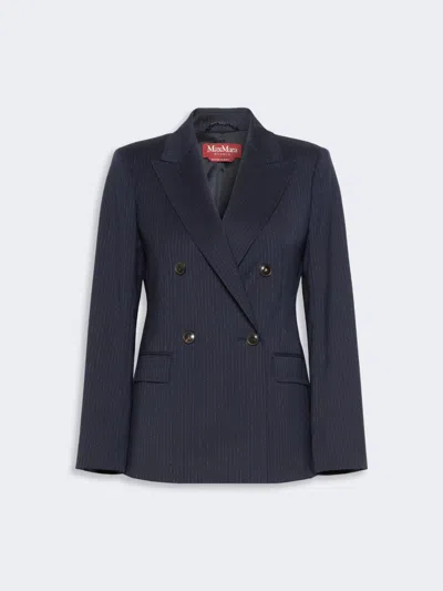 Max Mara Plain-weave Wool Double-breasted Jacket In Blue