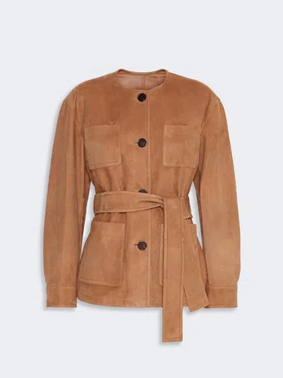 Max Mara Veste En Cuir Suédé Avec Ceinture In Brown
