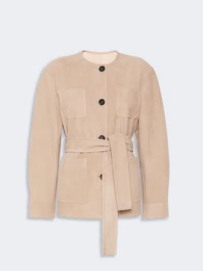 Max Mara Veste En Cuir Suédé Avec Ceinture In Neutral