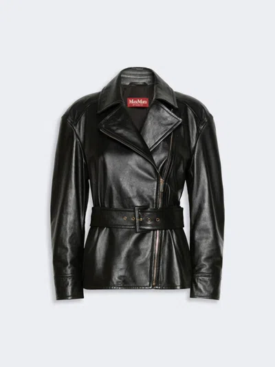 Max Mara Veste Motard En Nappa In Black