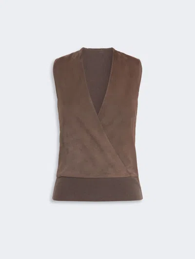 Max Mara Veste Sans Manches En Fil De Laine Et Cachemire In Boue