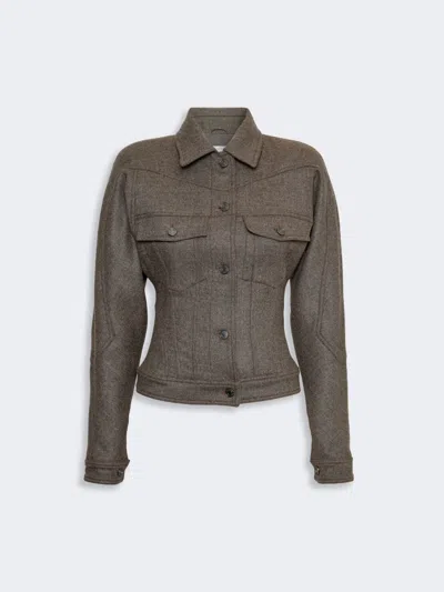 Max Mara Veste Trucker En Feutre De Laine In Marron Gris