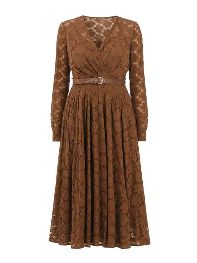 Max Mara Chocolate Floral Lace Midi Dress In Brown