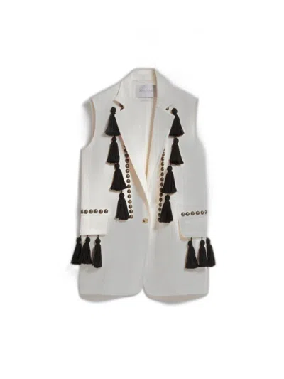 Max Mara Waistcoat With Tassel Embellishments And Notched Lapel In White