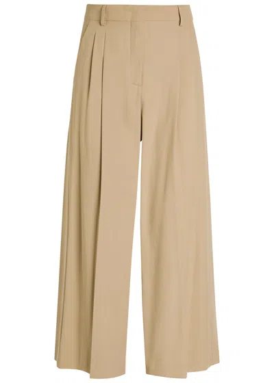 Max Mara Vettura Pleated Cotton Trousers In Sand