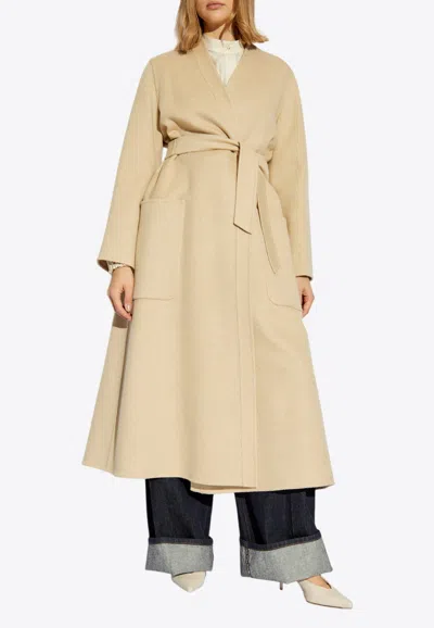 Max Mara Vezzoso Long Wool Coat In Beige