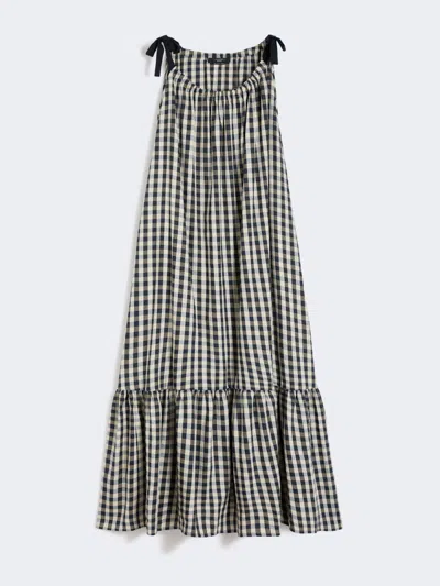 Max Mara Vichy Ramie And Cotton Dress In Gray
