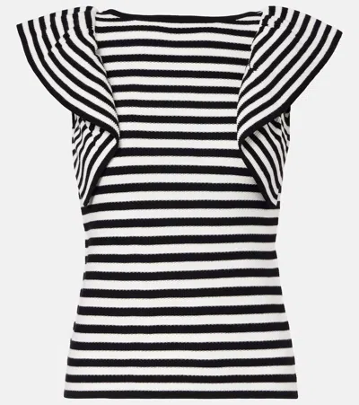 Max Mara Vieste Ruffled Striped Top In Black