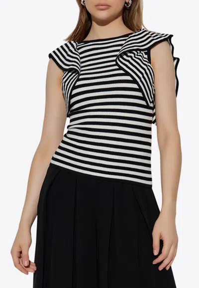Max Mara Vieste Striped Ruffled Top In Gray