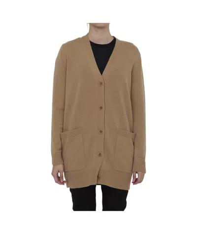 Max Mara Villar V-neck Long-sleeved Cardigan In Brown