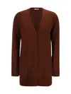 Max Mara Villar V-neck Long-sleeved Cardigan In Brown