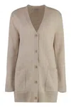 Max Mara Wool And Cashmere Cardigan With Sequin Embroidery In Beige