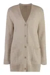 Max Mara Wool And Cashmere Cardigan With Sequin Embroidery In Ecru