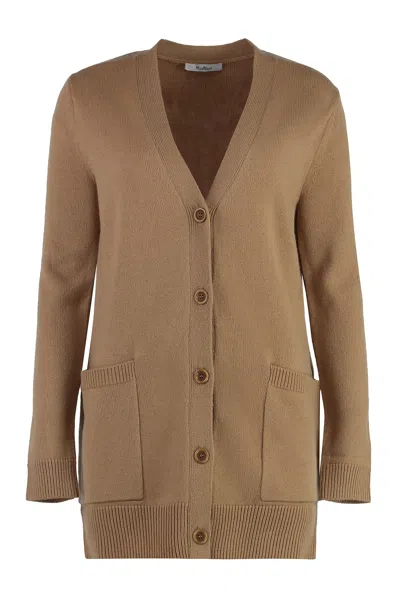 Max Mara Villar Wool And Cashmere Cardigan With Sequins In Neutral