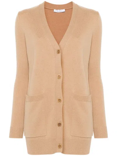 Max Mara Cashmere-wool Blend Villar Cardigan With Sequin Motif In Brown