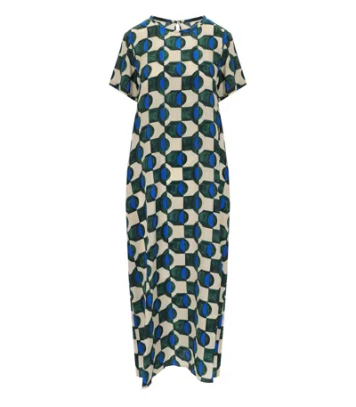 Max Mara Vinci Green Patterned Dress In Multicolor